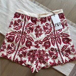 Zara High Waist Red and White Shorts